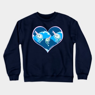 Narwhal heart unicorn pretty cute pink and blue ocean whale waves fish beachcore anime Crewneck Sweatshirt